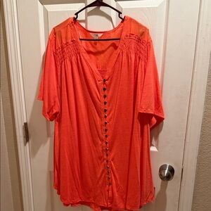 Terra & Sky Vibrant Coral Button-Down Blouse